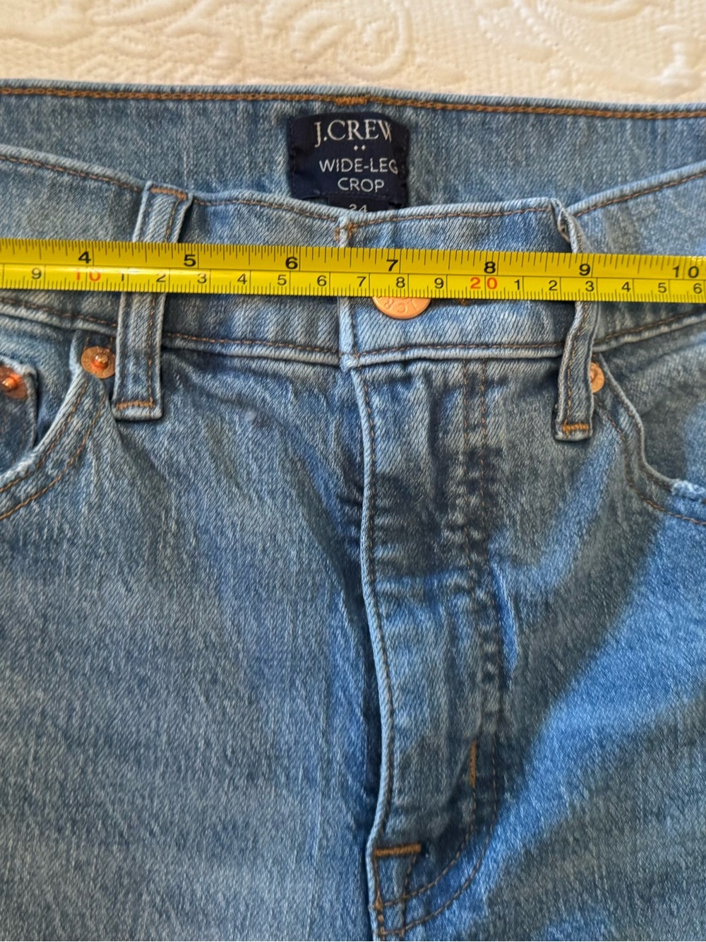 J. Crew wide leg raw hem cropped jeans Sz 24 waist 25 inseam light wash - Picture 8 of 8